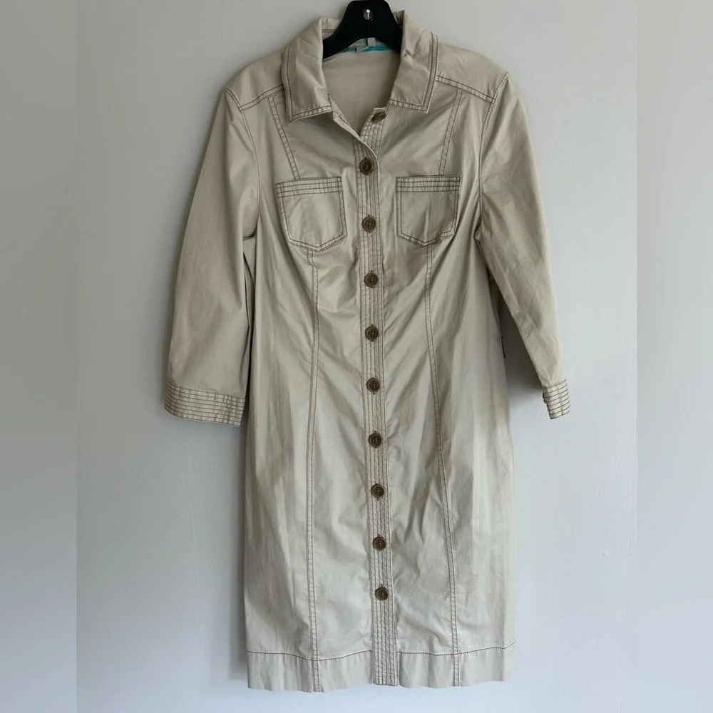 NWOT BODEN Khaki Button Down Cotton Twill Shirt Dress Safari French Utility Sz 6 - Picture 5 of 16